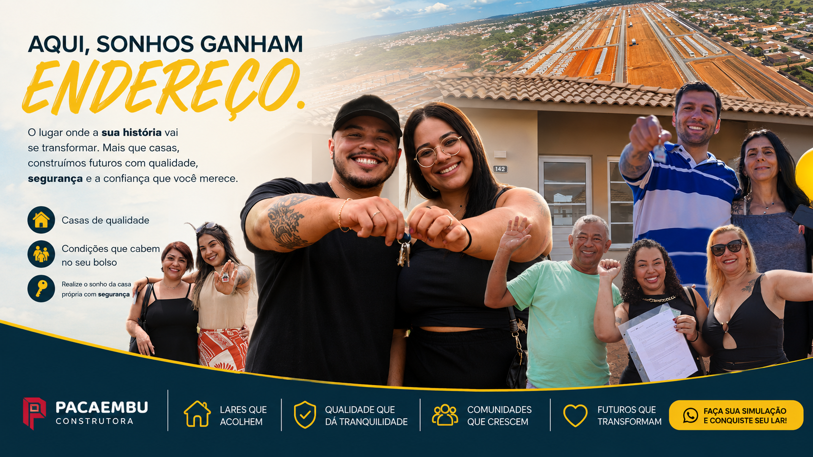 Família recebendo as chaves da casa própria